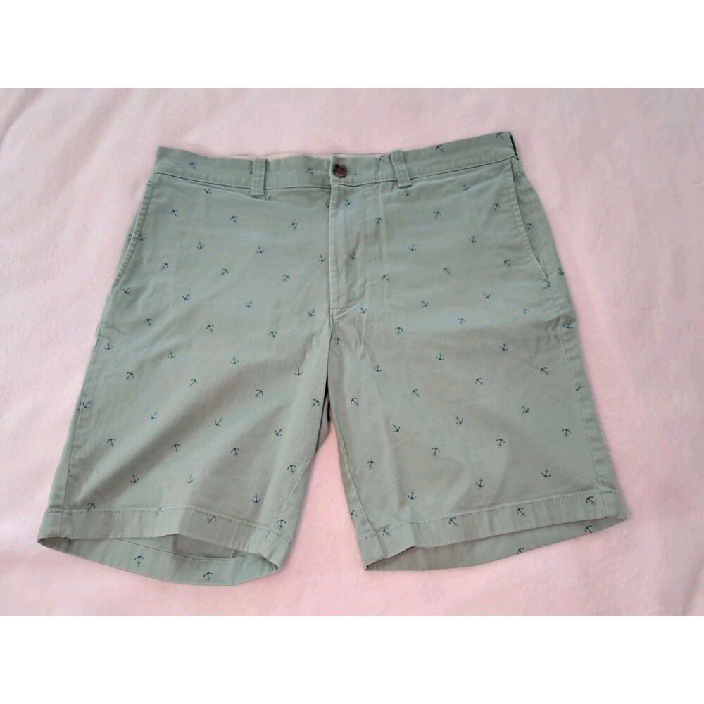 J.Crew Size 33 Portsider 9" Chino Shorts Cotton Stretch Green Blue Anchors CH148